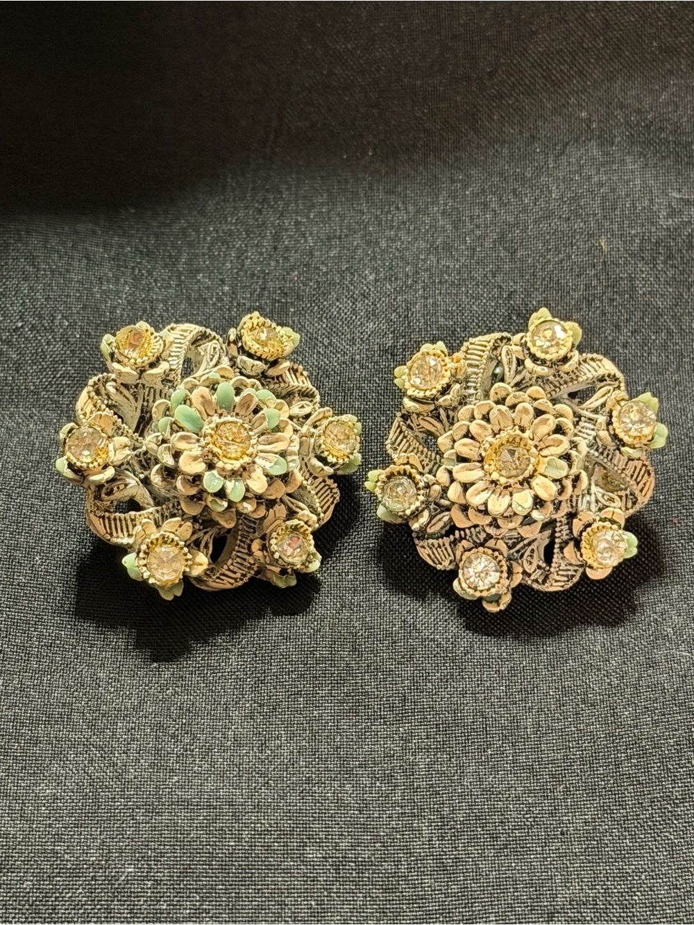 Source Unknown Gold-Tone Floral Stud Earrings with Mint Accents